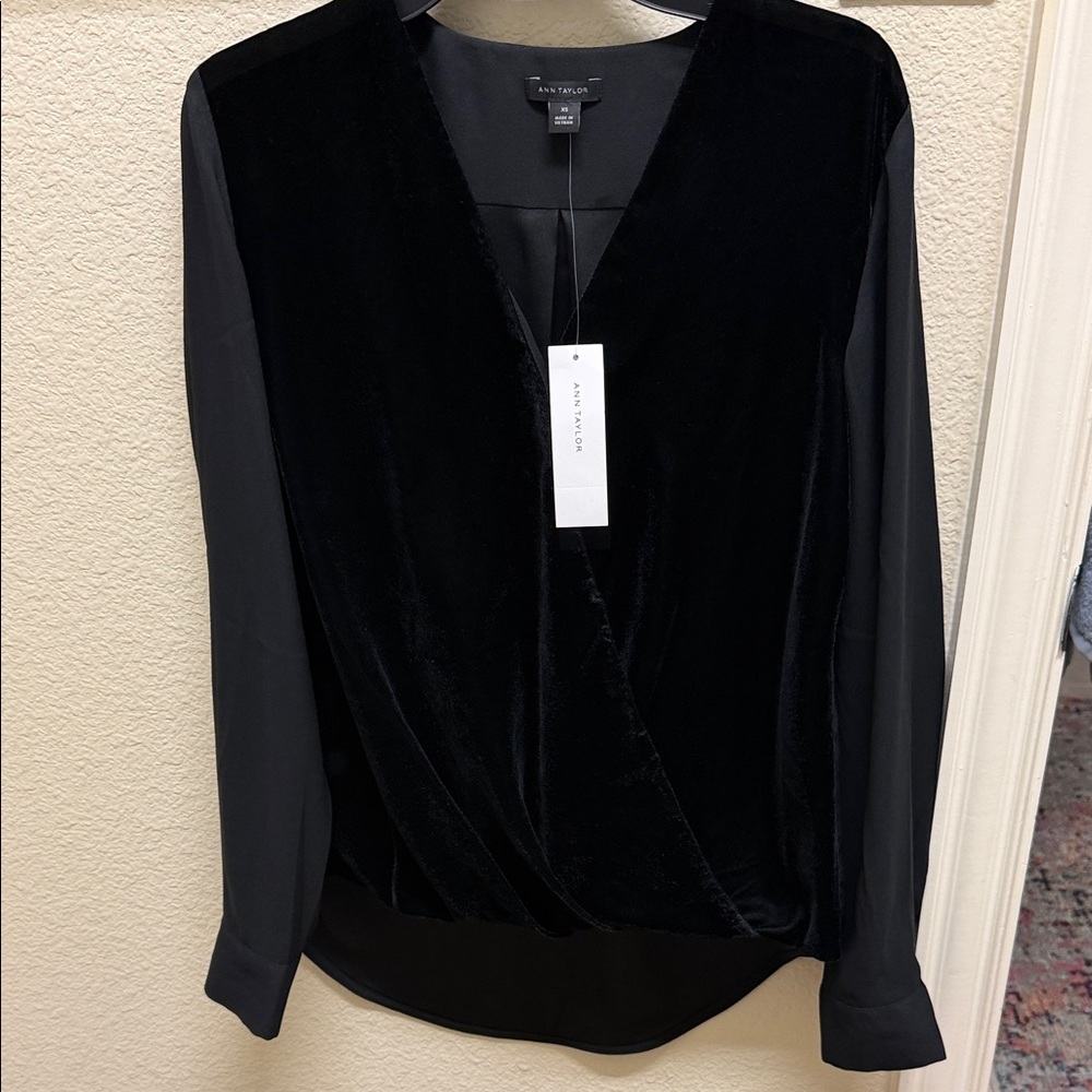 Ann Taylor Elegant Black Velvet Blouse